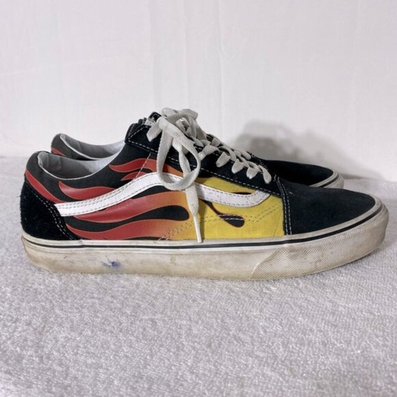 Vans Unisex Old Skool Low Top Lace Up Yellow Red Flame Skate Shoes 10.5 - Picture 1 of 12